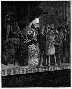 Milyen hatást produkált, nagy isten, erre a szkeptikus közönségre ez a rusztikus zene... Dobost hallgató nézők. Alphonse Daudet (1840-1897) „Trento ans de Paris” önéletrajzi gyűjteményében. Metszet Montegut illusztrációi után a „” Le