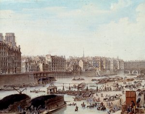 Tengeri élet a párizsi kikötő dokkjain 1782-ben Peniches és kereskedelmi tevékenységek a Szajnán. Részlet. Louis de Lespinasse (1734-1808) rajza 1782. Párizs, Musee Carnavalet