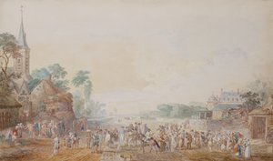 Penthievre hercege Benjamin Franklinnal a jobb oldalán, önkéntes ezredének áttekintésén részt vett rambouillet-i kastélya mellett alkotó: Louis Nicolas van Blarenberghe
