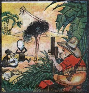 Nestor Fenleroc, az európai vastagbél egy struccot fényképez Afrikában. 1923 (metszet)