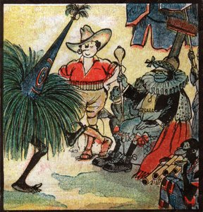 Nestor Fenleroc, európai telepes meglátogat egy afrikai törzset. 1923 (metszet)