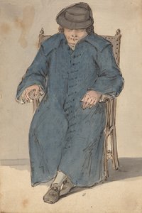 Férfi hosszú kék kabátban alszik alkotó: Louis Philippe Boitard