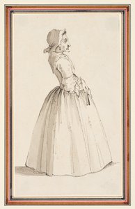 Álló nő, jobbra fordítva (ceruza, toll, tinta és akvarell papíron) alkotó: Louis Philippe Boitard