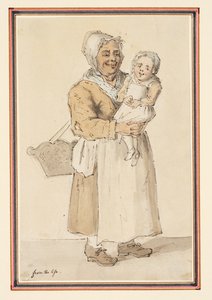Study of a Woman & Child drawn from life (pencil, pen & ink & watercolour on paper) alkotó: Louis Philippe Boitard