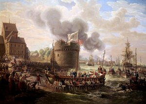 XVI. Lajos király meglátogatja Cherbourg kikötőjének alkotásait 1786.06.23-án Louis Philippe Crepin (1772-1851) festménye 1786 Párizs, Musee du Louvre.