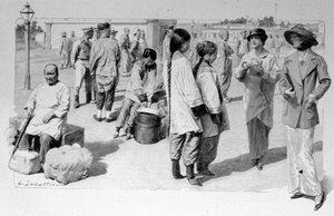Kínai és európai utazók a Transzszibériából egy megálló közben. 1913. Ill. de Sabatier