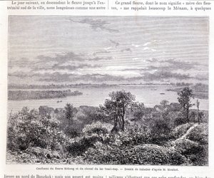 A Mekong folyó és a Touli-tó összefolyása - pofon. Sabatier rajza Mr. Mouhot szerint. “Tour du monde”