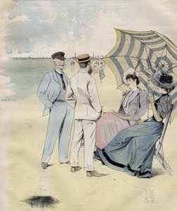Tengeri fürdők: a strandon. L. Vallet Akvarelltől. 1892.