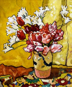 Váza, tulipánok és fehér virágok alkotó: Louis Valtat