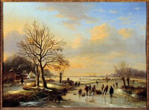 Korcsolyázók. Louis Verwee (1807-1877) festménye alkotó: Louis Verwee