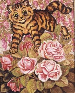 Egy cica egy rózsabokorban bujkál alkotó: Louis Wain