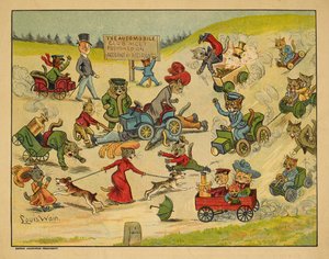 Macskák különböző autókban. alkotó: Louis Wain