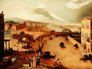 Galante jelenet folyó tájban (panel) alkotó: Louis de Caullery