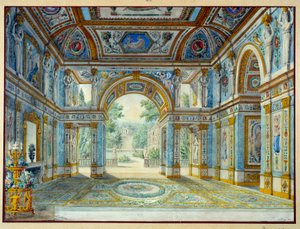 Parkba nyíló palota portékája. Louis De Saint Ange metszete (1780-1831) alkotó: Louis de Saint-Ange Desmaisons