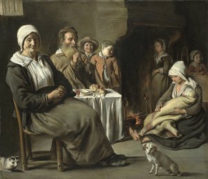 Parasztbelső egy régi furulyás