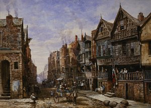 Chester: Watergate Street a Crook Street sarkáról, az Eastgate beyonddal,