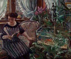 Dame am Goldfischbassin alkotó: Lovis Corinth
