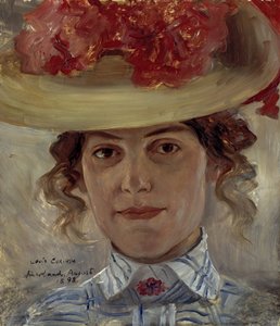 Mrs. Halbe szalmakalappal alkotó: Lovis Corinth