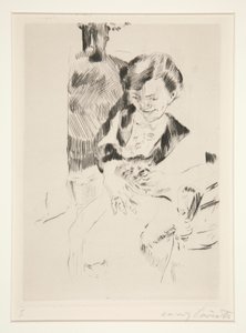 Nő egy cicával alkotó: Lovis Corinth
