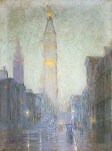 Madison Avenue at Twilight, 1911 körül (pasztell barna papíron)