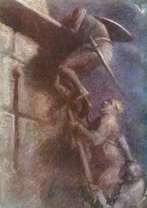 Illusztráció a keresztes háborúkról szóló történetekhez (színes litográfia)
