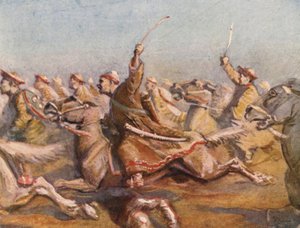 Illusztráció a keresztes háborúkról szóló történetekhez (színes litográfia)