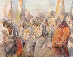 Illusztráció a keresztes háborúkról szóló történetekhez (színes litográfia)