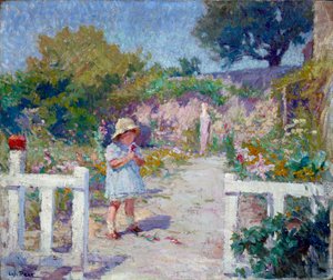 Kislány a kertben Joseph Loys Prat festménye (1879-1934), XX. század.