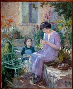 Madame Prat és lánya a kertben Joseph Loys Prat festménye (1879-1934), XX. század. Donzere polgármestere.