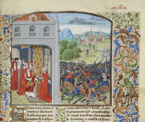 XI. Gergely pápa megkoronázása és a pontvallaini csata, 1370, kb. 1470-1475.