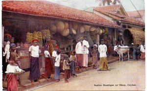 Native Boutique or Shop, Ceylon, 1900-20 körül (kézzel színezett fénykép)