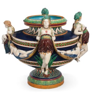 Nagy Minton majolica jardiniere, 1870 körül (kerámia)
