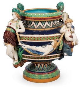 Nagy Minton majolica jardiniere, 1870 körül (kerámia)