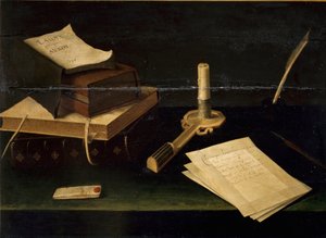 Lubin Baugin (1610-1663) könyvcsendélet, toll-, betű- és gyertyafestmény 17. századi római Galleria Spada
