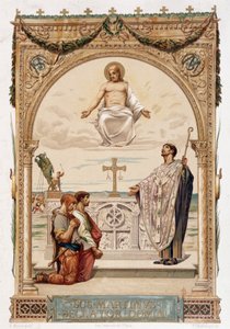 Szent Márton (Szent Márton) Gallia evangélium hirdetője Krisztus szeme alatt - chromo. Merson festménye szerint alkotó: Luc Oliver Merson