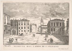 95. tábla: Campo Santo Stefano kilátása a Loredan-palotával és a Morosini-palotával, Velence..., 1703. alkotó: Luca Carlevarijs