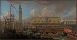 A Bucintoro a Bacino di San Marco-ból indul alkotó: Luca Carlevarijs