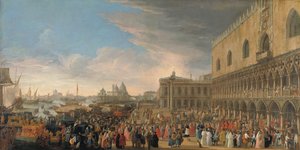 A francia nagykövet beutazása Velencébe 1706-ban Henri-Charles Arnauld de Pomponne, az abbé de Pomponne ünnepélyes belépése Velencébe, mint francia nagykövet 1706. május 10-én alkotó: Luca Carlevarijs