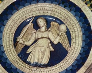 Justice, körkép Portugália bíborosának sírjából, 1460-as évek (mázas terrakotta) alkotó: Luca Della Robbia
