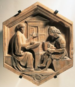 A tudós Priscian, két diákot tanít alkotó: Luca Della Robbia