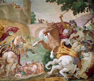 Antenor élete, Luca Ferrari (1605-1654) freskóciklusának részlete, a Villa Selvatico központi csarnoka, Battaglia Terme, Veneto, Olaszország