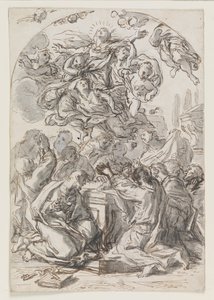Szűz Mária mennybevétele; hátoldalon: Nő és gyermek feje. alkotó: Luca Giordano