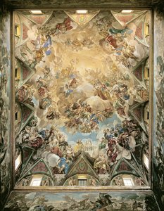 Az égi dicsőség és a Habsburgok diadala, a mennyezetről a nagy lépcső felett alkotó: Luca Giordano