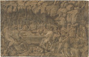 Acheloüs lakomája, 1545 körül (tollrajz)
