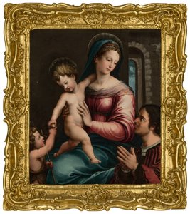 A Madonna és a Gyermek Keresztelő Szent János csecsemővel és egy donorral (olaj a táblán)