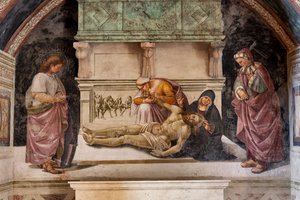 Halott Krisztus siralma Orvieto két szentje között (jobbra S. Parenzo, balra S. Faustino)