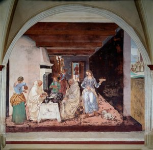 Nursie-i Szent Benedek (kb. 480-547) élete: „Hogyan mondta el Benedek a szerzeteseknek, hogy hol és mikor tervezik étkezni a kolostoron kívül” (Hogyan mondta el Benedek a szerzeteseknek, hogy hol és mikor terveznek étkezni a kolostoron kívül) A kolostor fr alkotó: Luca Signorelli