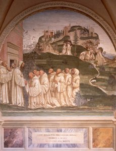 Szent Benedek történetei, Luca Signorelli (kb. 1445-1523), freskó. Szent Benedek kolostora, Monte Oliveto Maggiore apátsága. alkotó: Luca Signorelli