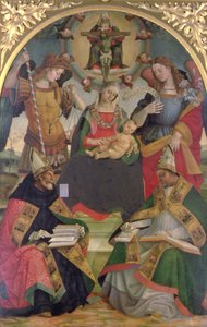 A Szentháromság, Madonna és gyermek, Angyalok és szentek, 1505-2008 körül (olaj, tábla) alkotó: Luca Signorelli