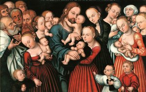 Német: Christus segnet die Kinder Krisztus megáldja a gyermekeket. alkotó: Lucas Cranach the Elder
